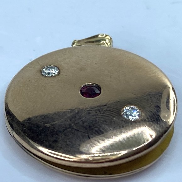 14K gold 0.3ct Ruby Round Brilliant Diamond Locket charm pendant 1 3/8" x 1" 7.2 - Picture 11 of 11